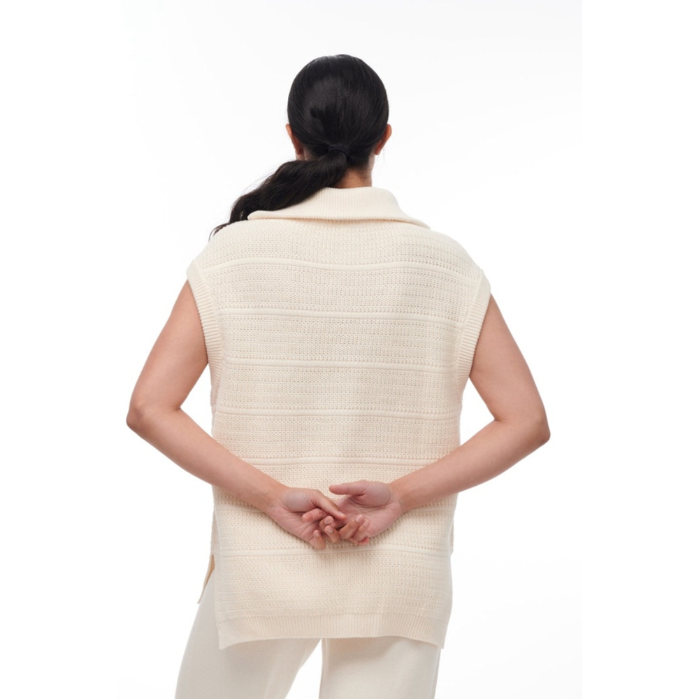 PAPER LABEL Cheyenne Knit Vest Sleeveless Pullover Quarter Zip Cream Size Medium - Picture 4 of 14